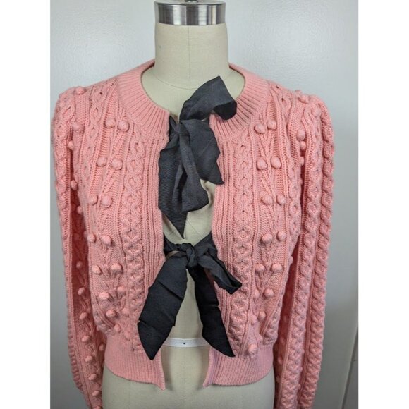 Alice + Olivia Kitty Puff Sleeve Sweater Cardigan Size Medium‎ Cable Knit NEW - Picture 10 of 14